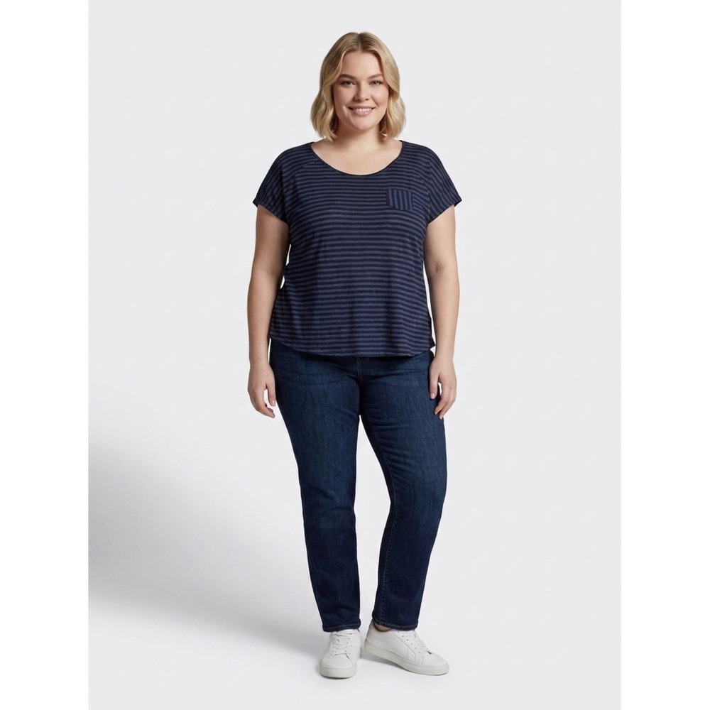 Lane Bryant T Shirt 18/20‎ Striped Blue Nautical Basic Capsule Very Light Loose